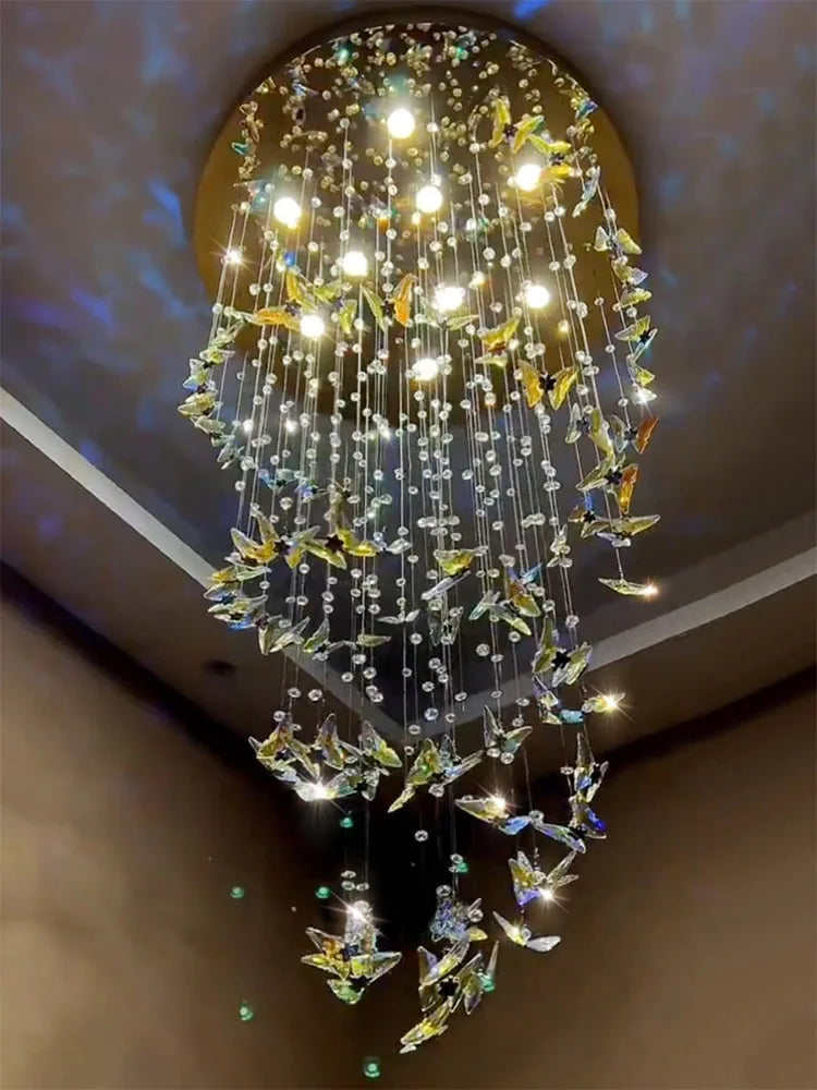 Butterfly crystal chandelier for villa staircase and living room