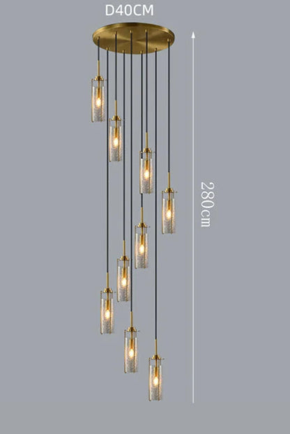 Lustre en verre craquelé et cuivre pour hall d'entrée