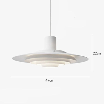 White Silver Cord Pendant Light - E27 Art Lamp, 47cm wide with 22cm height, adjustable hanging cord, iron and aluminum build.