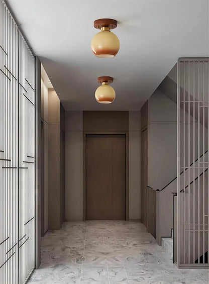 Walnut gradient glass ceiling light for entryway