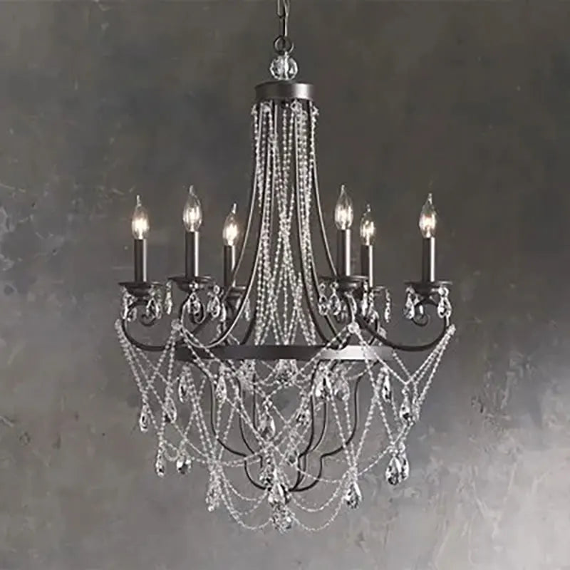 French iron crystal candle pendant for living room