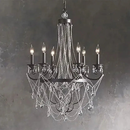 French iron crystal candle pendant for living room
