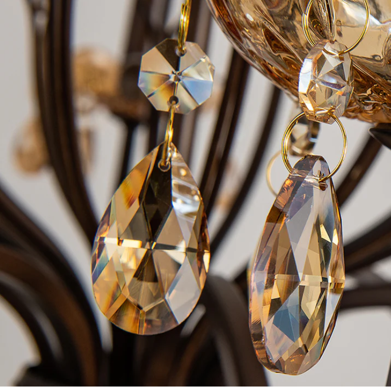 Walnut crystal chandelier in vintage french style