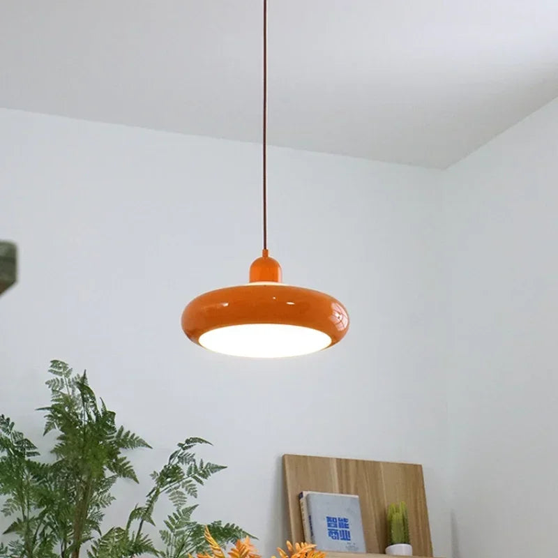 Compact orange Bauhaus Pendant Light - Modern Suspension | LED, Metal, 90-260V, perfect for cozy dining or kitchen areas.