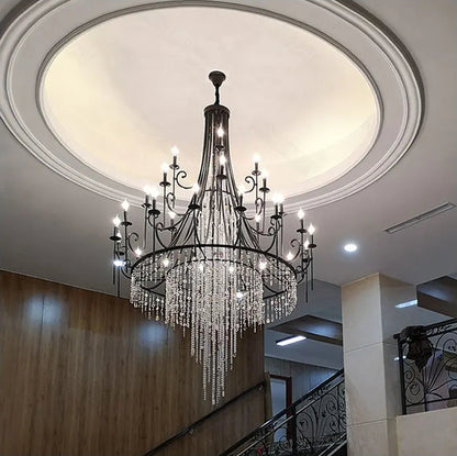 Long drop crystal shell chandelier for high-ceiling
