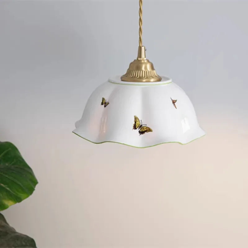 Butterfly keramische koperen LED-hanglamp voor de slaapkamer