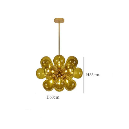 Amber Scandinavian chandelier with 18 bulbs, 60cm diameter, made of iron and glass, ideal for modern pendant lighting.