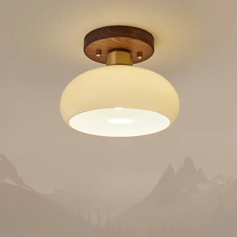Walnut ceiling light wabi sabi for hallway