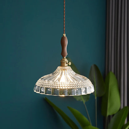 LUXELY vintage wood and glass pendant light