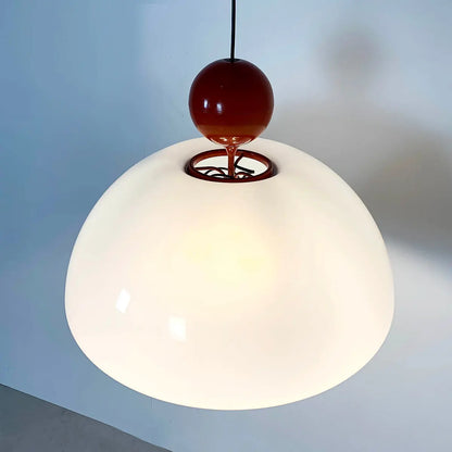 Top view of Medieval Chandelier Pendant Light showing red accent and white dome, highlighting its vintage craftsmanship.