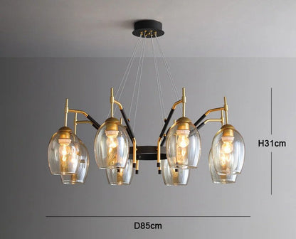 LED-Kronleuchter aus schwarzem Glas für Kücheninsel