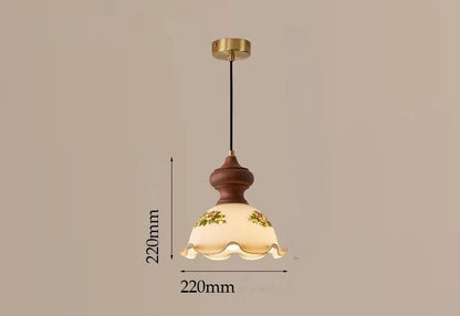 Suspension en verre et noyer Camellia, style wabi sabi