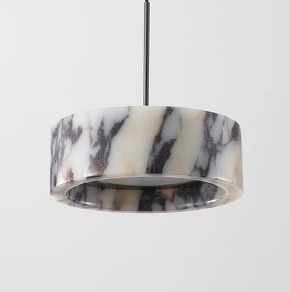 Black Marble Dome Pendant - LED Lamp shown in on and off states, demonstrating its translucent marble glow and stylish design versatility.