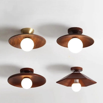 LUXELY modern wabi-sabi walnut wood and brass ceiling light