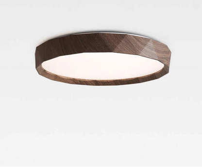 Walnut colored circular ceiling light for bedroom