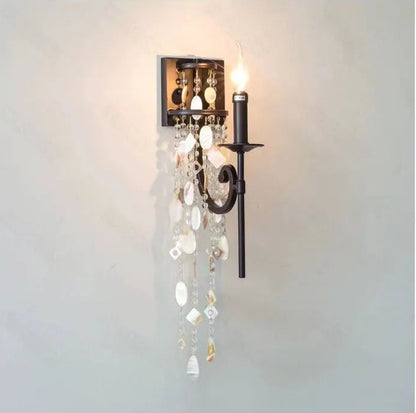 Long drop crystal shell chandelier for high-ceiling