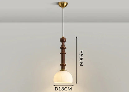 Compact Nordic Pendant Light with ribbed glass shade and wood stem, perfect for LED lighting in small spaces.