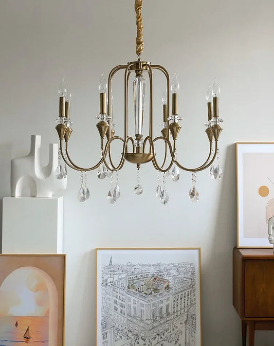 Retro brass crystal ceiling light