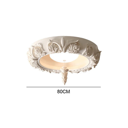 80cm carved plaster chandelier - french farmhouse ceiling light with floral design and 60W LED for elegant lighting.