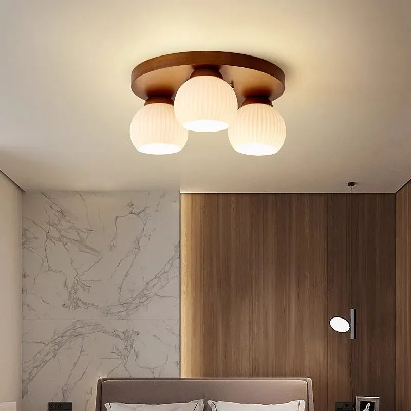 Walnut art glass ceiling light for bedroom and bar