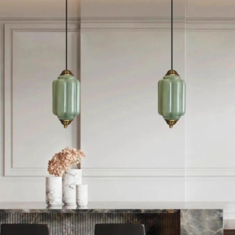 Vintage milk glass pendant with brass