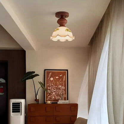Camellia glass walnut ceiling light