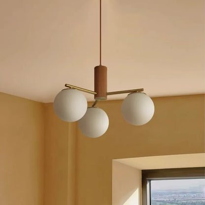 Walnut brass round glass chandelier for living room