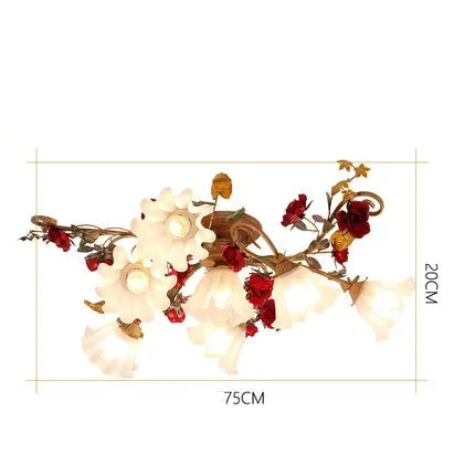 6+1 head LED Korean Rose Ceiling Lamp with red floral accents, suitable for 10–18㎡ spaces like dining or living rooms.