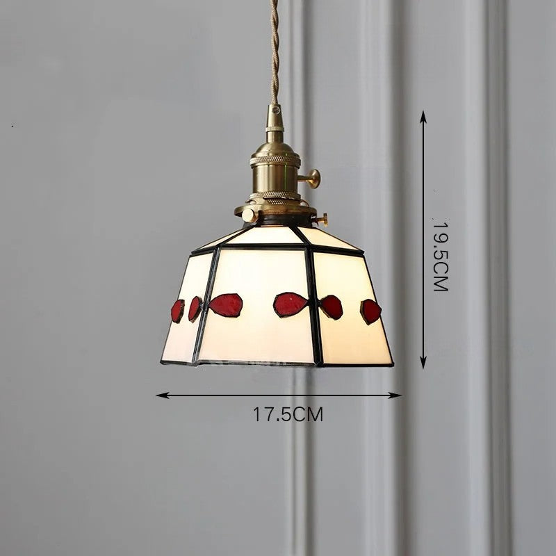 Suspension vintage française en bois, laiton et verre