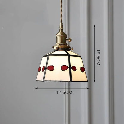 Suspension vintage française en bois, laiton et verre