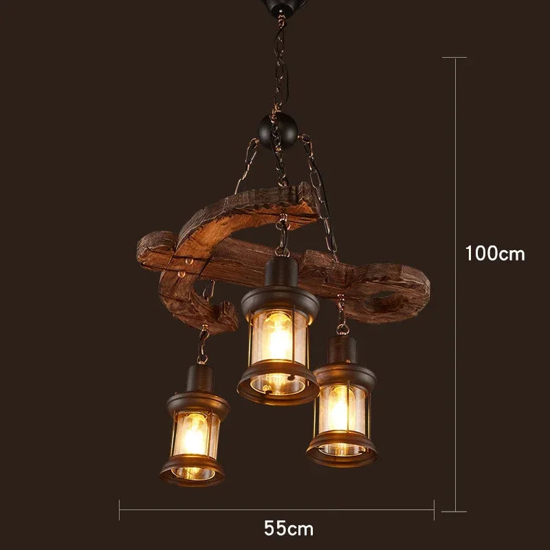 Suspension vintage en bois massif de style loft