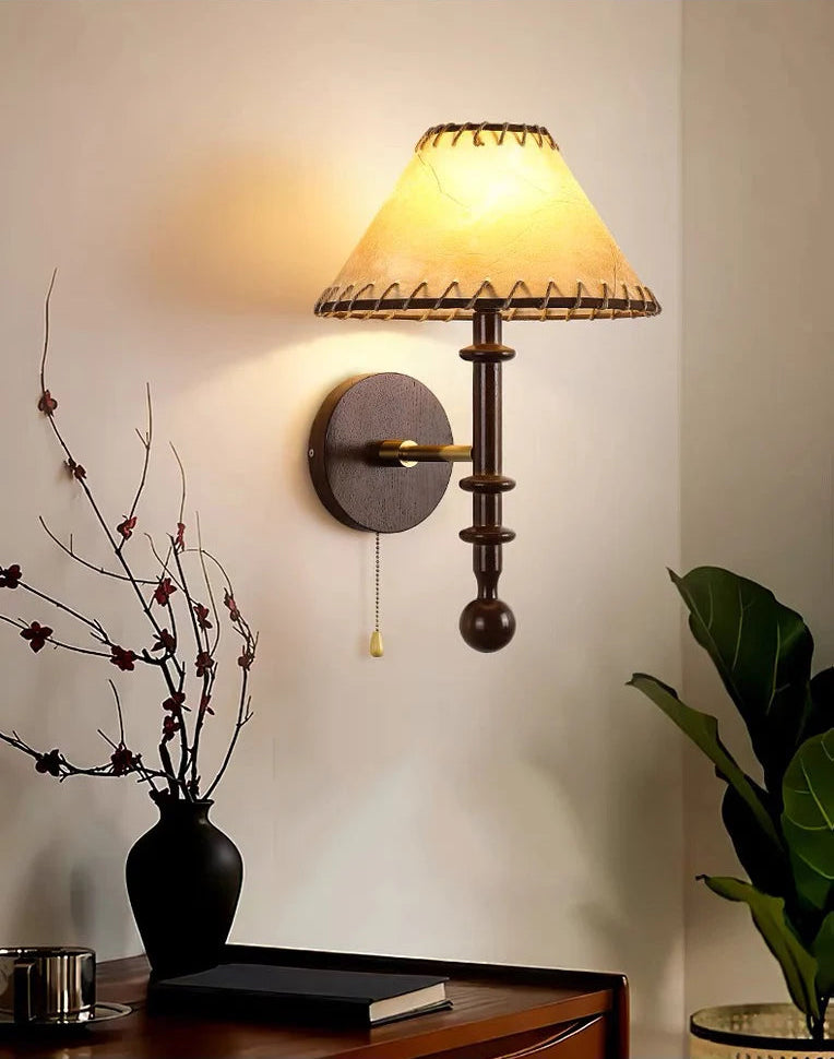 Nordic solid wood fabric wall lamp for bedroom