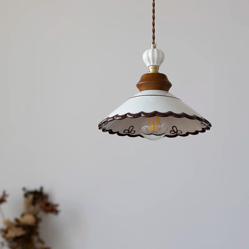 Ceramic LED pendant light with wood nordic design