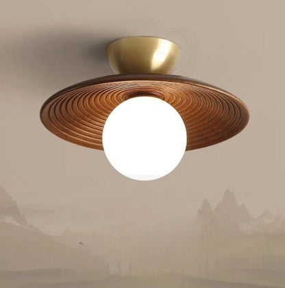 LUXELY modern wabi-sabi walnut wood and brass ceiling light