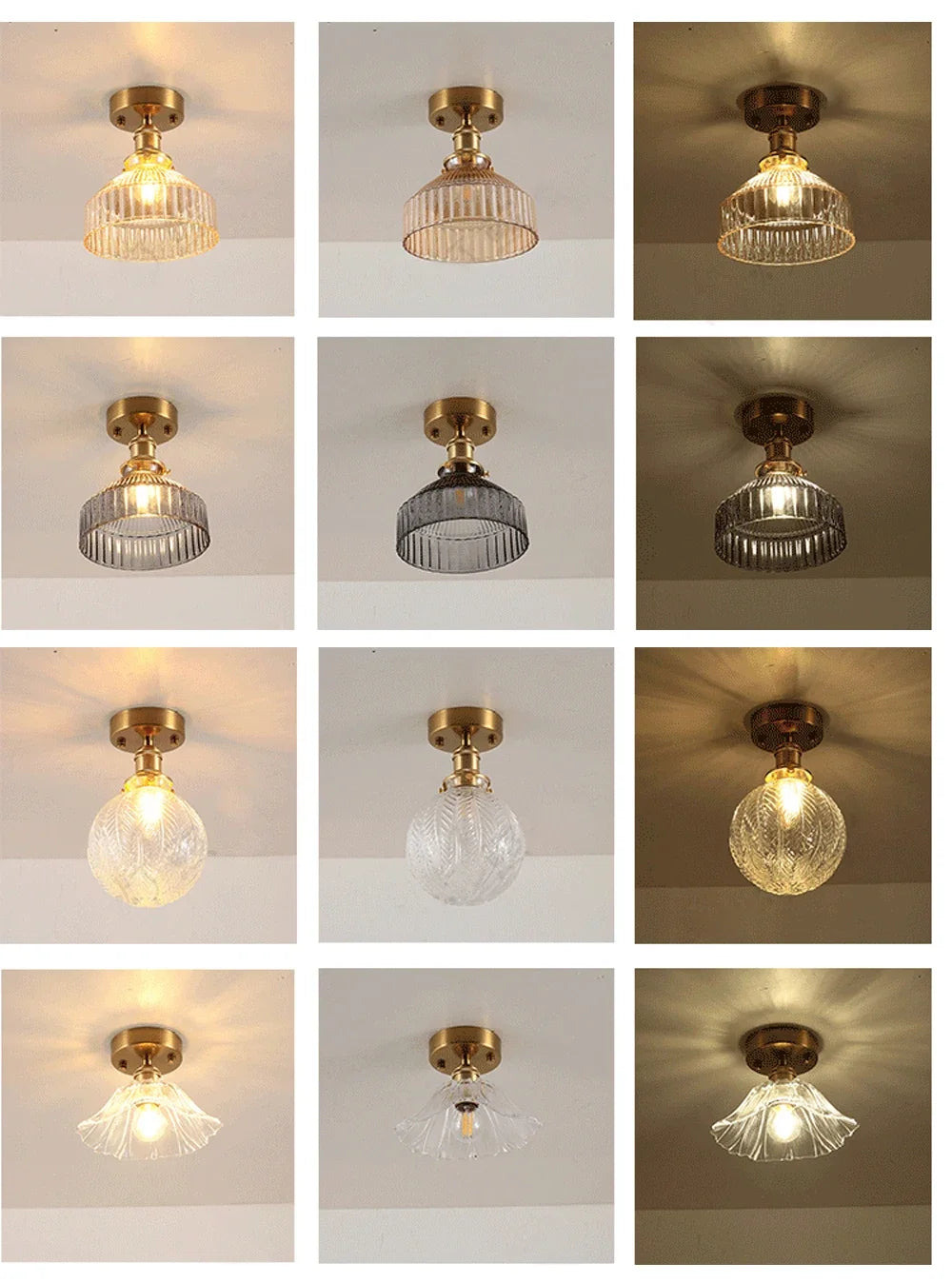 Vintage european clear glass flush ceiling light