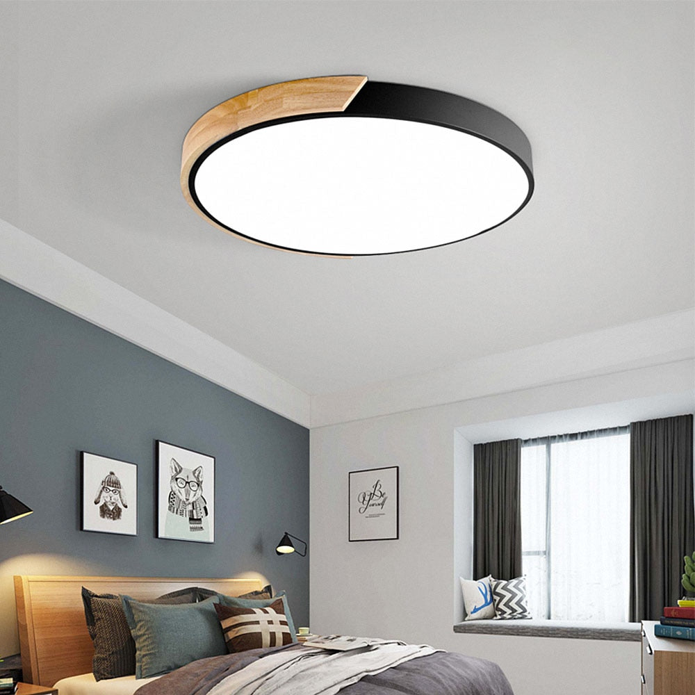 Macaron Wood Minimalist Round LED Ceiling Light