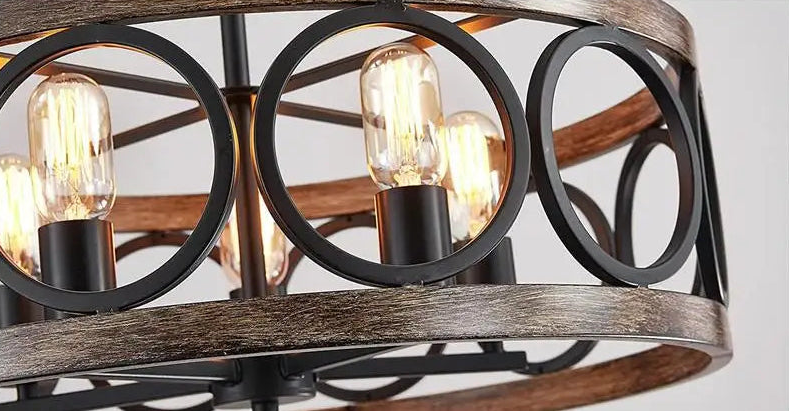 Farmhouse iron circle with wood inlay