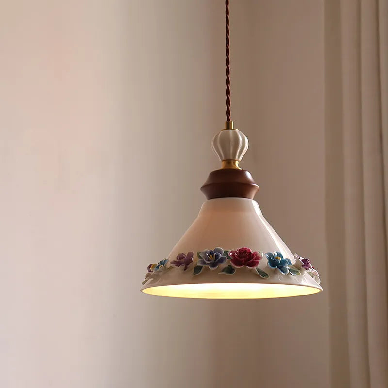 Rose flower white ceramic led pendant for hallway