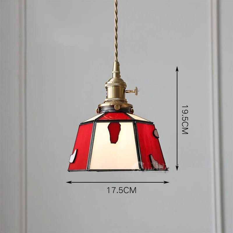 Suspension vintage française en bois, laiton et verre