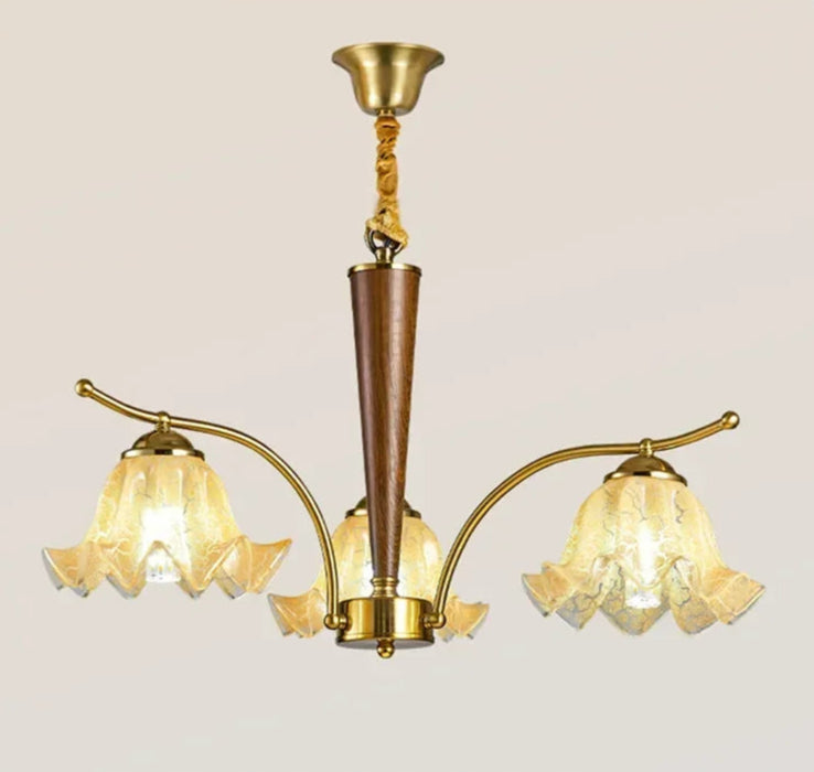 Three-light version of the Contemporary LED Pendant Light with retro floral shades, ideal for compact spaces like bedrooms or studies.