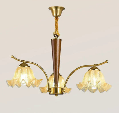 Three-light version of the Contemporary LED Pendant Light with retro floral shades, ideal for compact spaces like bedrooms or studies.