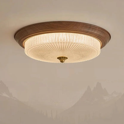 Walnut etched glass ceiling light for dining room