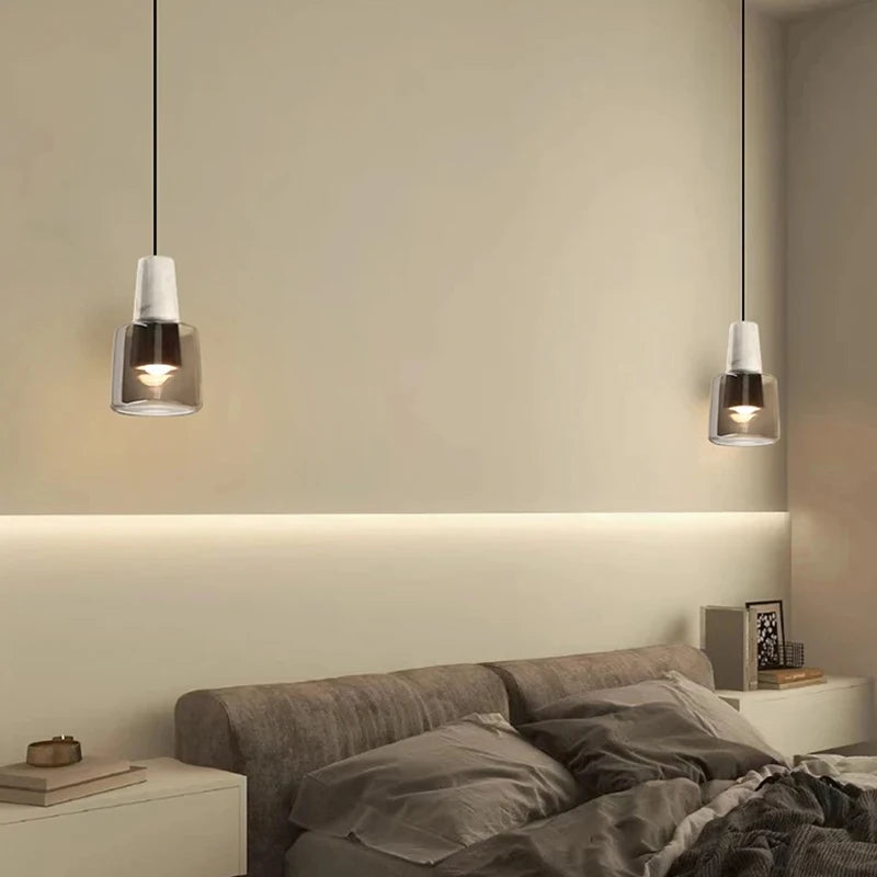 Suspension en marbre et verre blanc pour cuisine et salle à manger