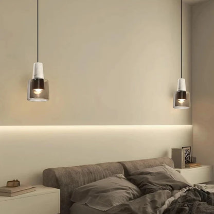 Suspension en marbre et verre blanc pour cuisine et salle à manger