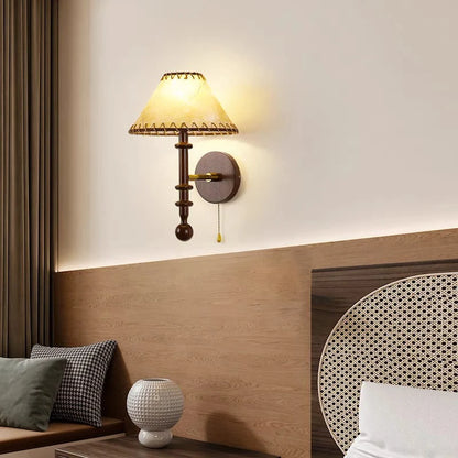 Nordic solid wood fabric wall lamp for bedroom