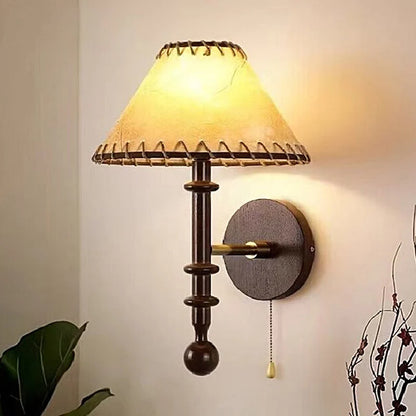 Nordic solid wood fabric wall lamp for bedroom
