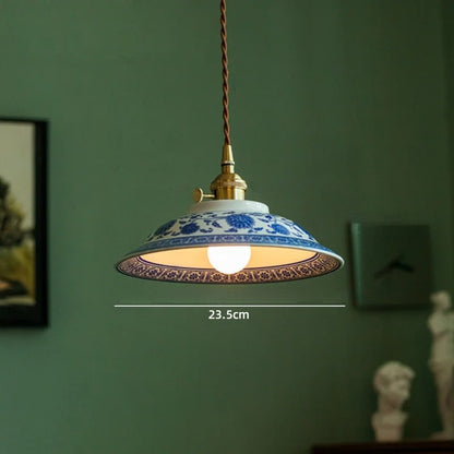 Vintage ceramic LED pendant lamp with brass fitting