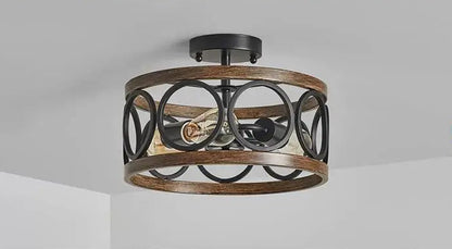 Farmhouse iron circle with wood inlay
