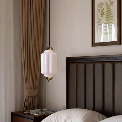 Vintage milk glass pendant with brass