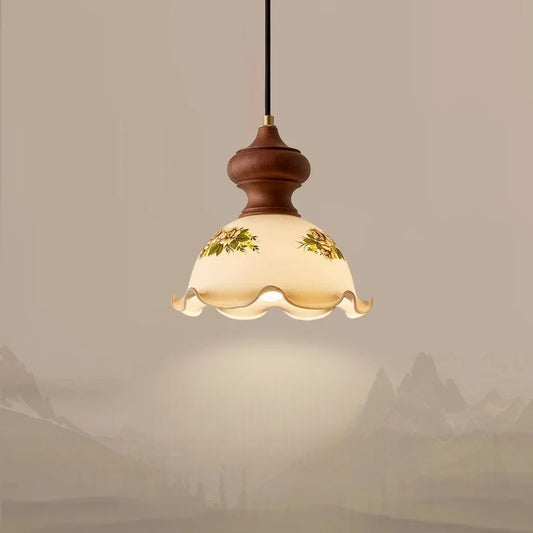 Suspension en verre et noyer Camellia, style wabi sabi